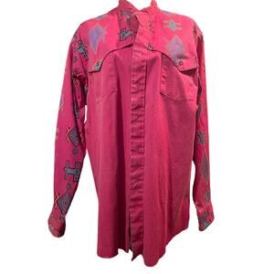 Vintage Wrangler Mens Native American inspired print Rodeo shirt “cowboy cut”